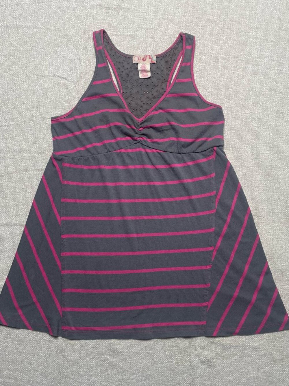 Ocean Pacific (OP) Pink & Grey Striped Y2K Babydoll Tank Top